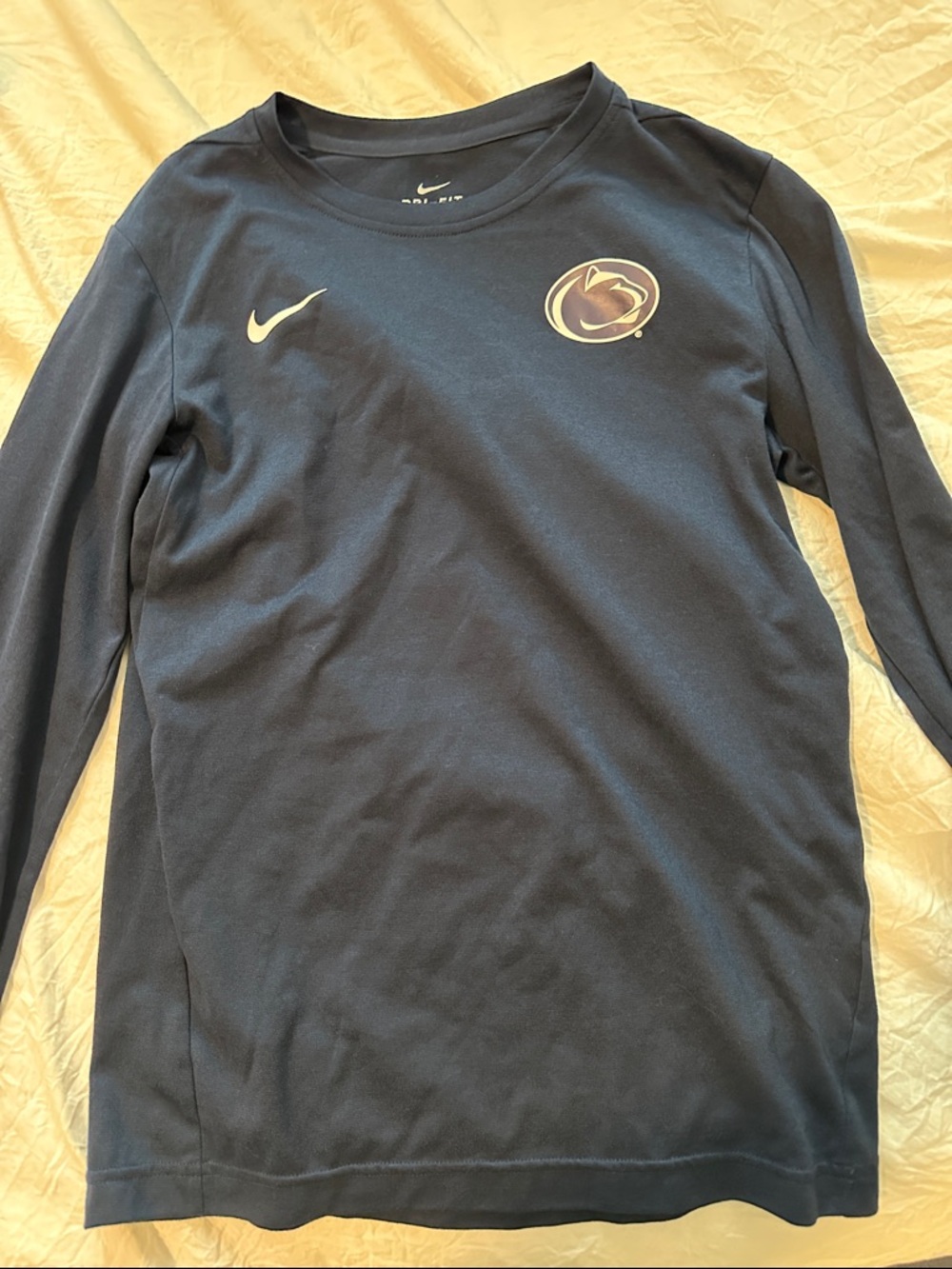 Nike Kids' Navy Long-Sleeve Performance Top with Penn State Logo Youth Large